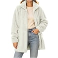 thumbnail image 4 of QIYAGBSA Sherpa Fleece Jackets for Women Stand Collar Full Zip Oversized Fuzzy Plush Long Sleeve Coats with Pockets Fall Winter Warm Outerwear, 4 of 9