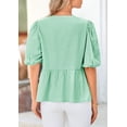 thumbnail image 2 of Blusa PRETTYGARDEN para mujer, con lazo en la parte delantera, a rayas, verde, talla S, 2 of 9