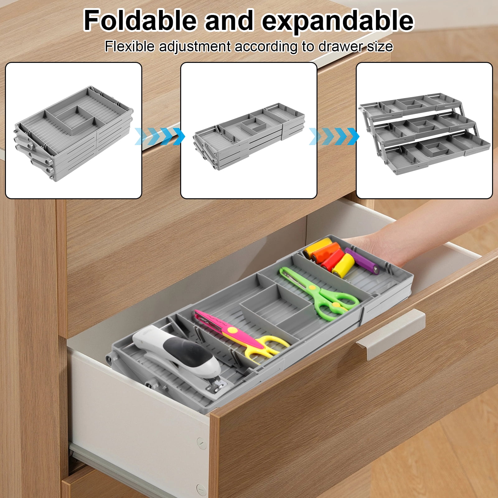 Upgraded 3 Tier Drawer Organizer, Smart Drawer Organizer Multi Level Expandable Desk Organizer for Makeup, Jewelry, Kitchen Office Supplies