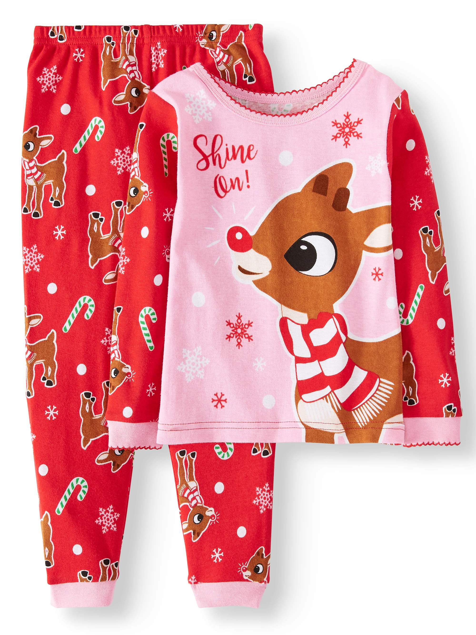 Christmas Long Sleeve Tight Fit Pajamas, 2pc Set (Toddler Girls