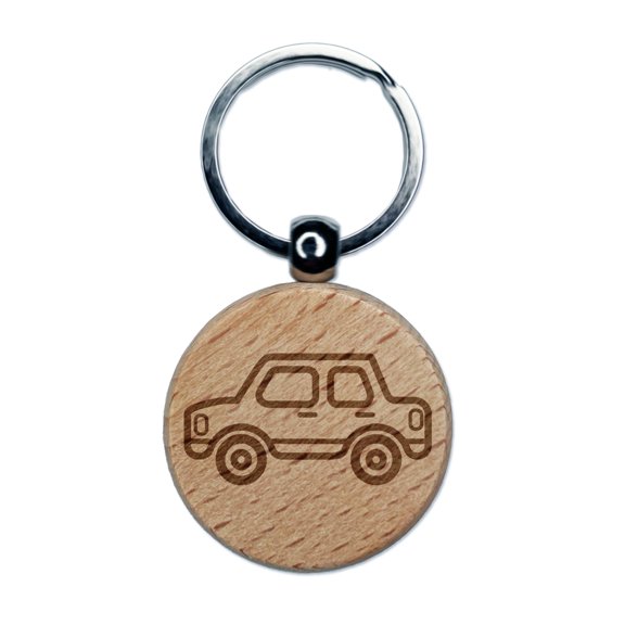 Car Vehicle Automobile Round Keychain Charm Tag - Engraved Wood