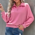 thumbnail image 3 of Jersey Con Cuello De Botones, Diseño De Solapa Con Botones, Puños Elásticos Roscados, Cómodo Jersey De Solapa Para Mujeres Para Citas Para La Vida Diaria ANGGREK Rosa Rosa XL, 3 of 6