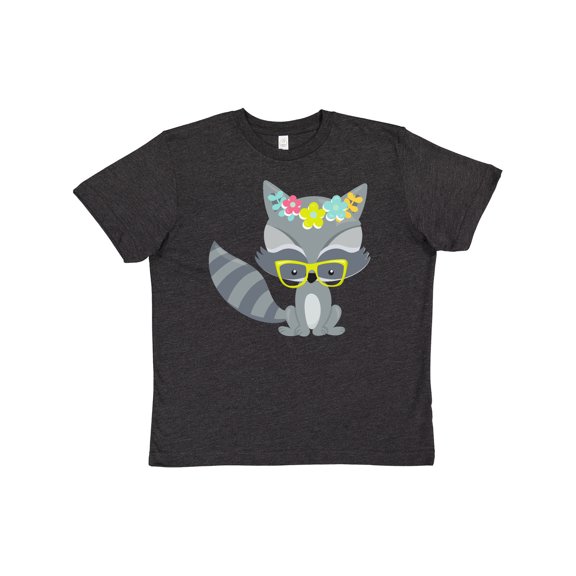 Inktastic Hipster Raccoon, Raccoon with Glasses, Flowers Youth T-Shirt