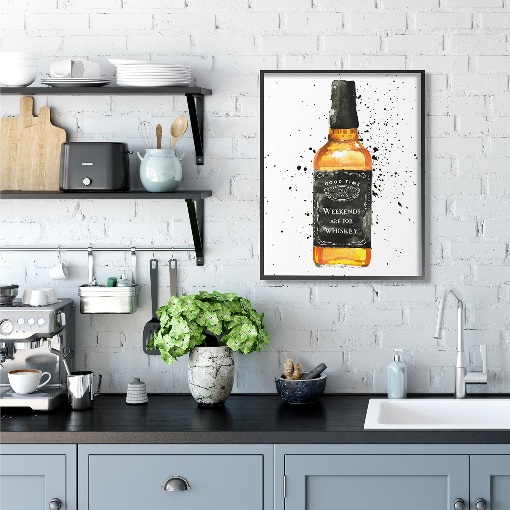 Stupell Industries Weekends Are For Whiskey Quote Liquor Bottle Black Framed, 24 x 30, Design by Mercedes Lopez Charro