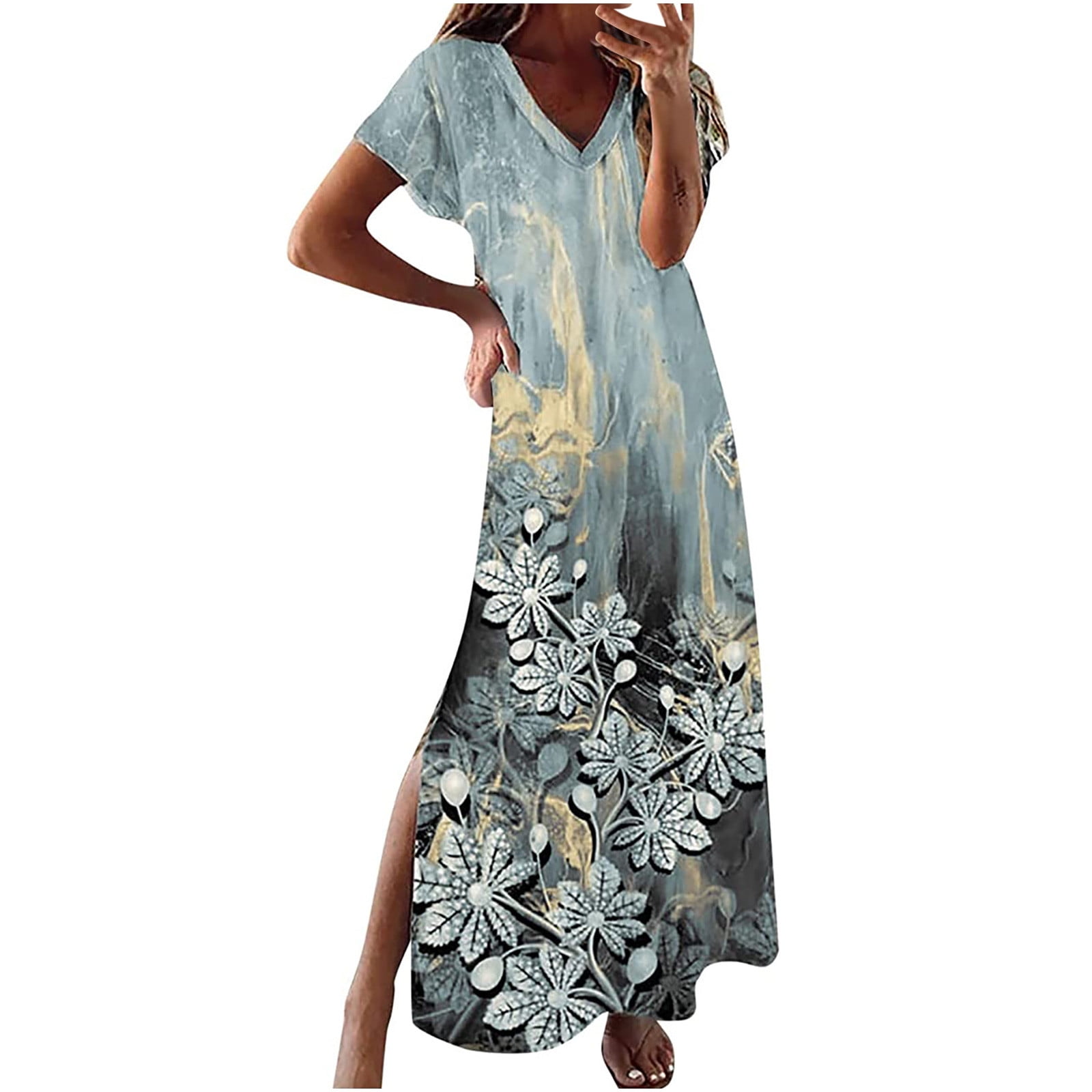 Clearance-Sale Dresses for Women 2023 Short Sleeve Printing Floral ...