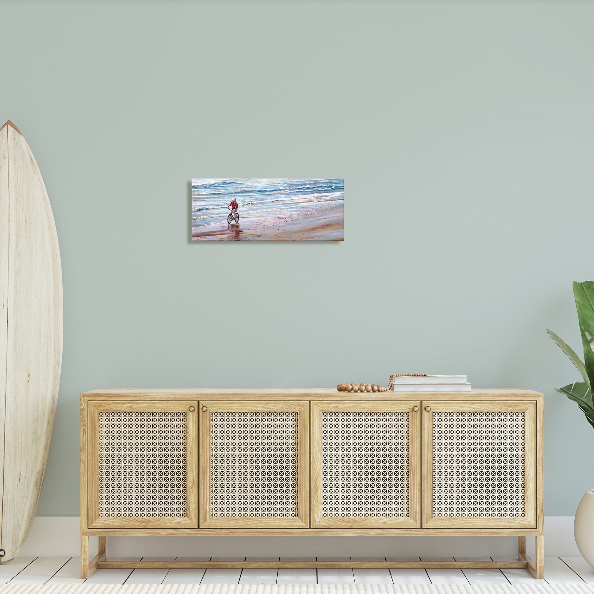 Stupell Industries Riding Bike Along Ocean Shore Beach Waves Painting Gallery Wrapped Canvas Print Wall Art, Design by Tom Mielko