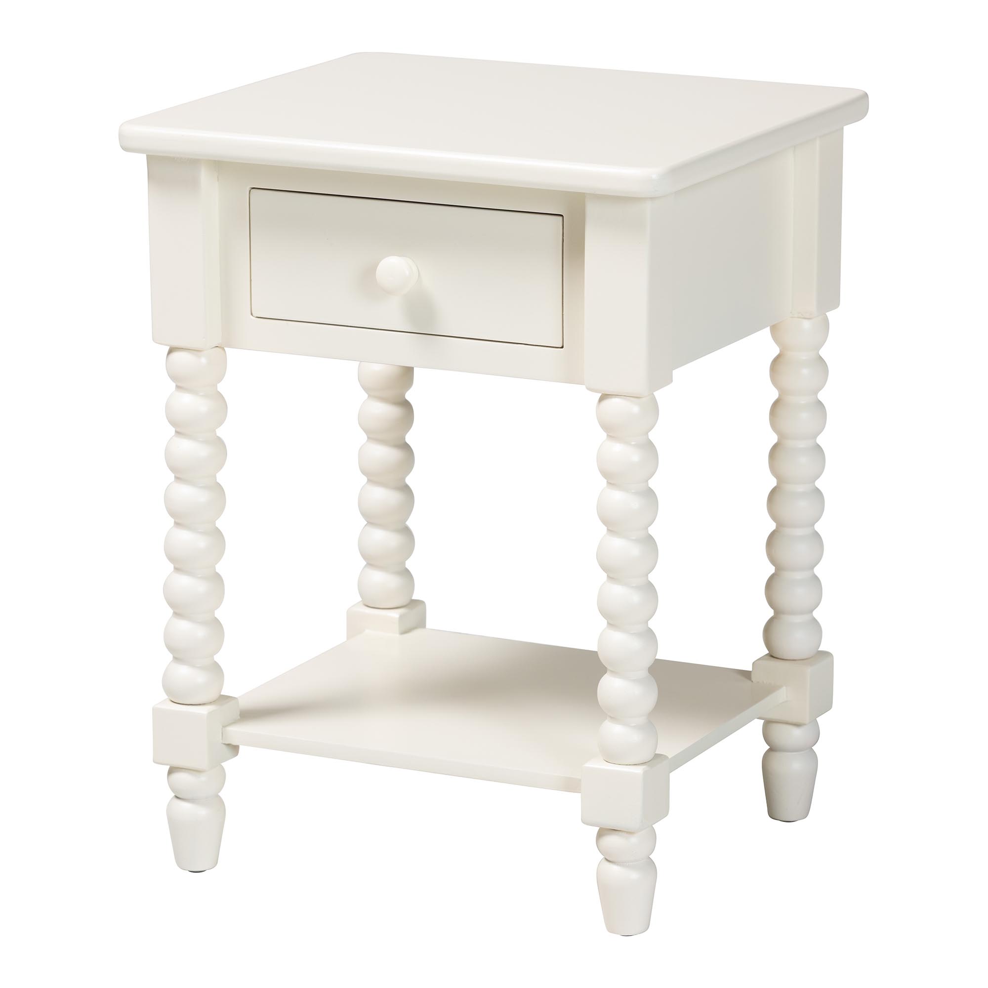 Baxton Studio Raynera Mid-Century End Table, 1-Drawer, White