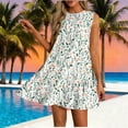 thumbnail image 6 of qucoqpe Womens Summer Dress Fashion Casual Floral Printed Sleeveless Round Neck Mini Dress Loose Flowy Pleated Hem Sundress, 6 of 6