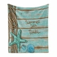 thumbnail image 1 of Starfish Soft Flannel Fleece Throw Blanket, Summer Season Sea Travel Retro Boards of Ship Deck Rope Scallops, Cozy Plush for Indoor and Outdoor Use, 50" x 70", Mint Green Turquoise, by Ambesonne, 1 of 6