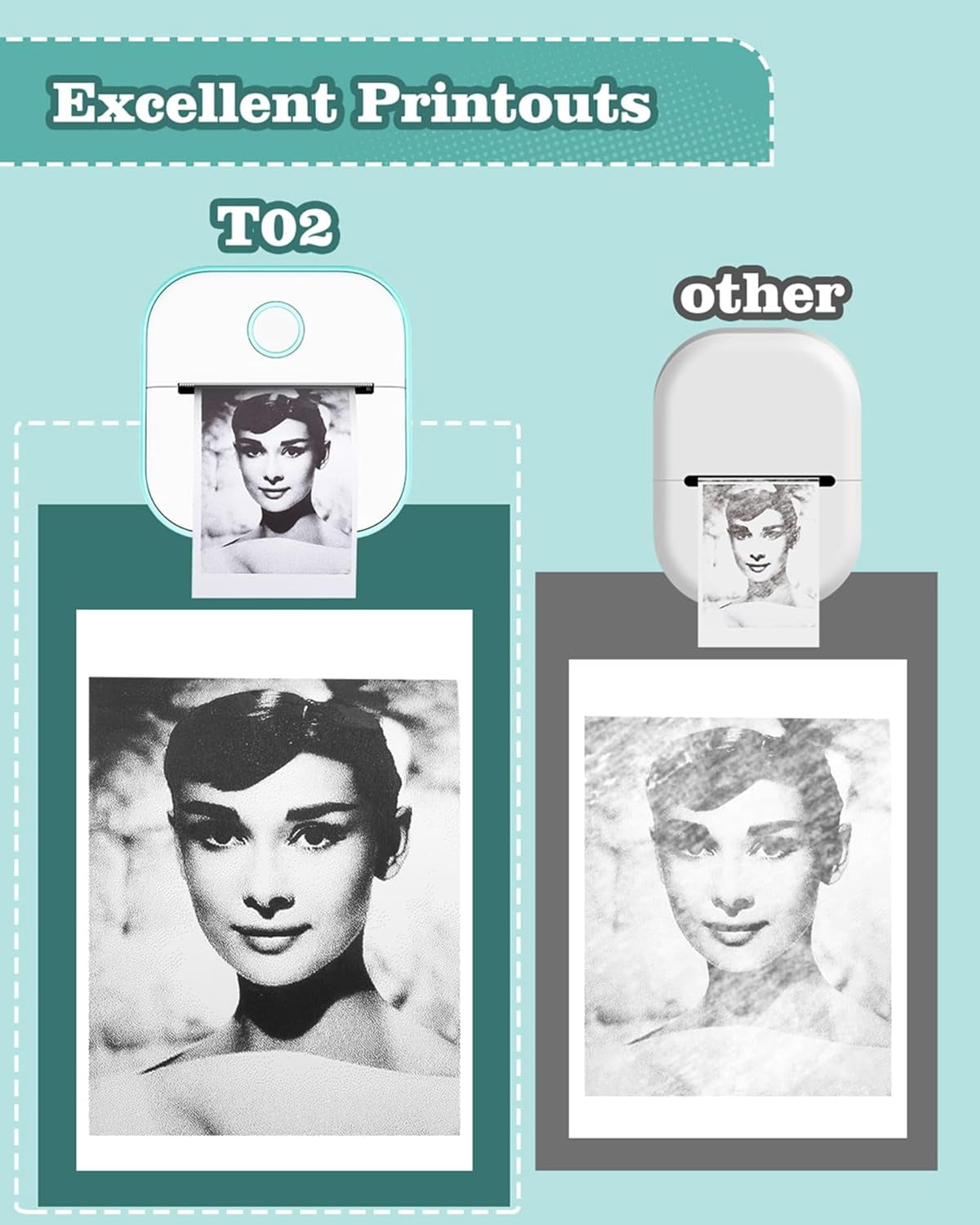Mini Sticker Printer - T02 Mini Printer Portable Thermal Printer Inkless Sticker Maker Machine Bluetooth Pocket Printer Phone Printer for Study Graphics, Anatomical Diagrams