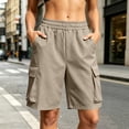 thumbnail image 2 of VBVC Women's Elastic Waist Cargo Shorts , Summer Athletic Workout Hiking Shorts For Women,Ladies' Loose Fit Pull-On Shorts with Pockets,Beige,S-3XL, 2 of 10