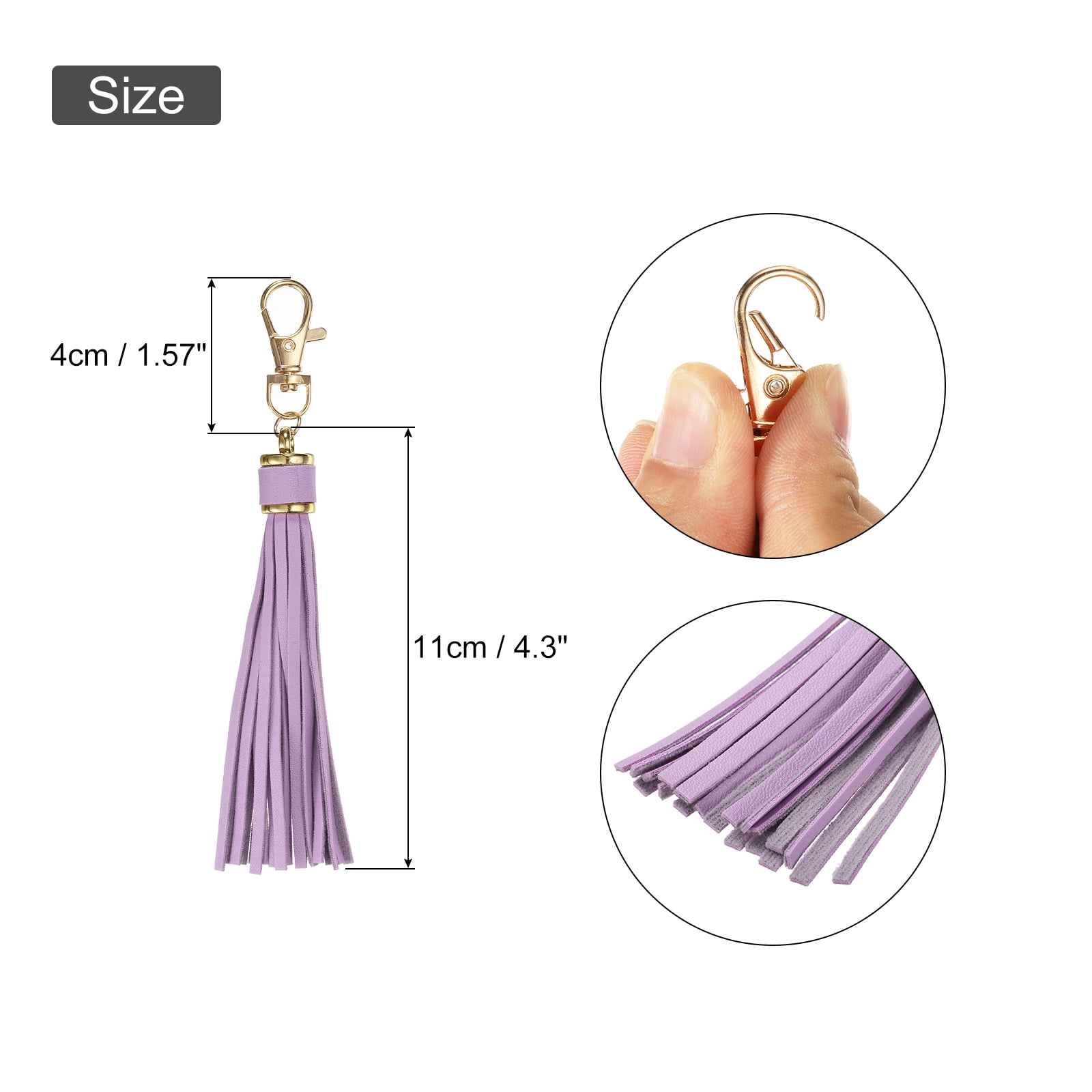 Unique Bargains PU Leather Tassels Keychain Charm with Lobster Swivel Light Purple