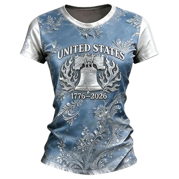 Women's Tops T-Shirts Patriotic Graphic Print Short Sleeve Casual Crewneck With Distressed Design Going Out Shirts
