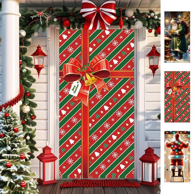 Cubrepuertas Navideño de 90 X 180 Cm | Decoración Festiva | Material de Poliéster Multicolor | Ligero y Resistente | para Uso Interior y Exterior