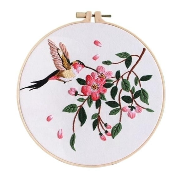 Hummingbird Embroidery Kit DIY Cross Stitch Set Beginner Flower Sewing Art Craft Painting Home Decoration Embroidery Kits(Red)