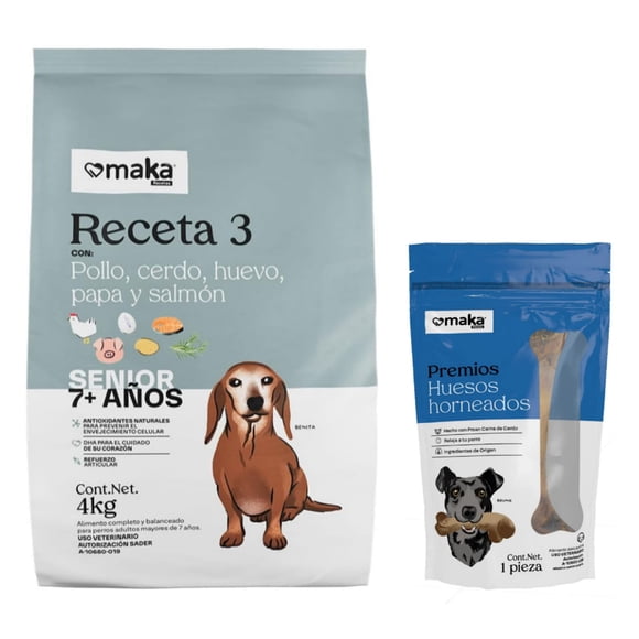 Maka Receta 3 Senior 4 Kg + Un Premio Hueso Femur Horneado Para Perro