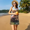 thumbnail image 3 of Wukai Romantic Floral Bear Print Women's Sleeveless Dress, Loose Fit Casual Dress for Women, Comfortable Sleeveless Summer Dress, 3 of 7
