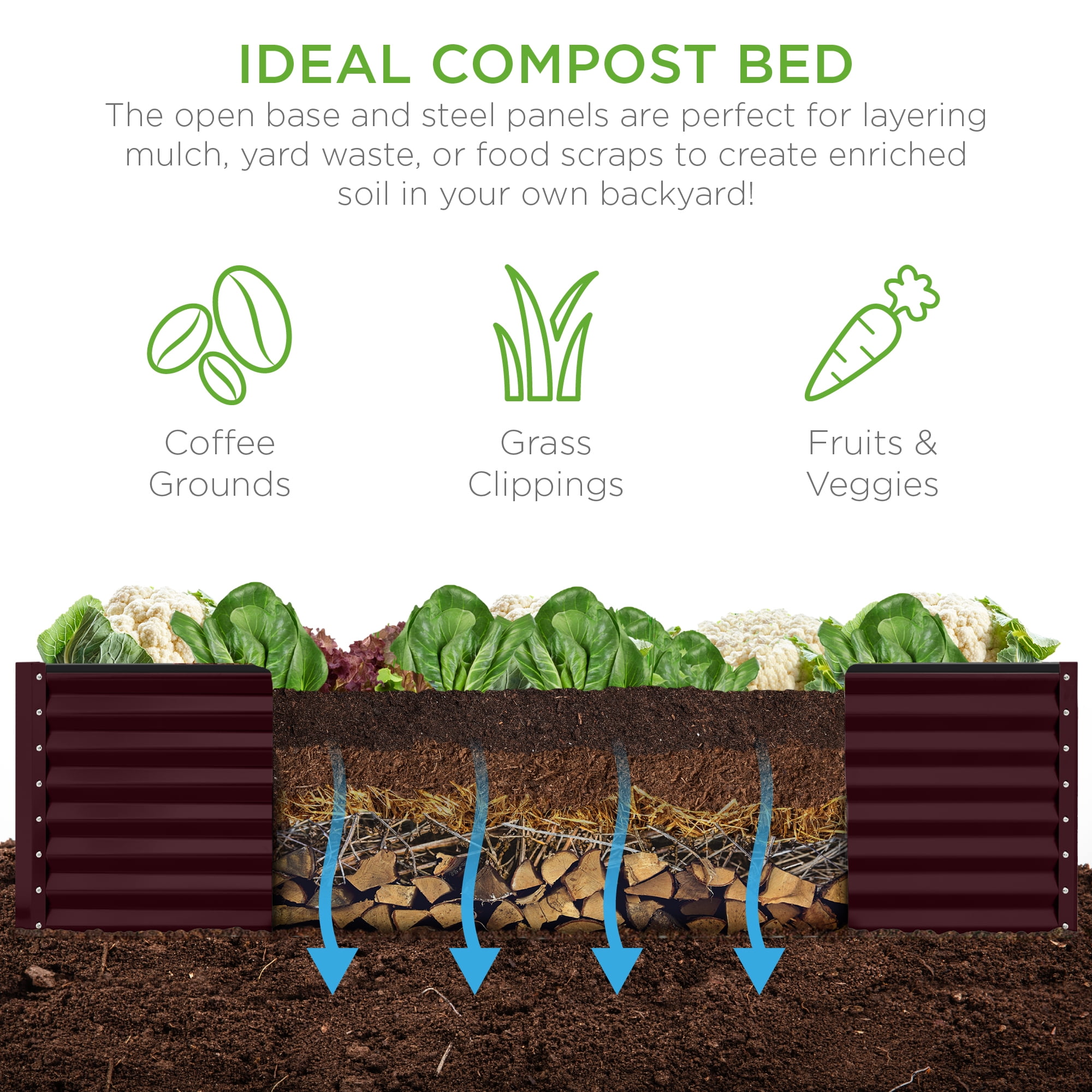 Best Choice Products 8x4x2ft Outdoor Metal Raised Garden Bed for Vegetables Flowers Herbs - Burgundy