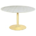 thumbnail image 2 of Raleigh White Marble Top &amp; Brass Pedestal Dining Table, 50" Round, Modern Kitchen Table, Seats 4, Durable Metal Base for Dining Room, 2 of 6