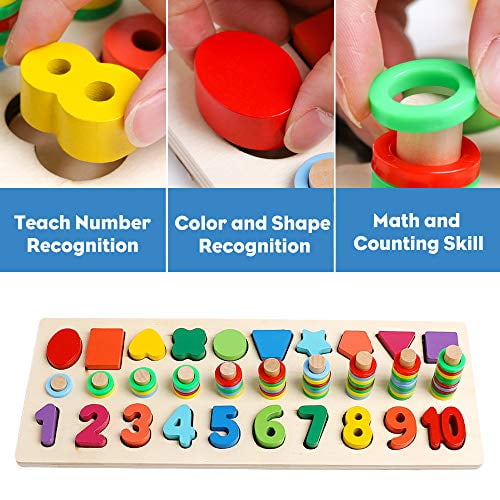 JCREN Wooden Math Blocks Sorting Puzzle Blocks Board Set Learning Early ...