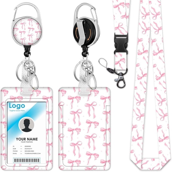 Badge Holder Retractable Clip with Lanyard,Bow Print Lanyard with ID Holder,Breakaway Lanyards for ID Badges for Women