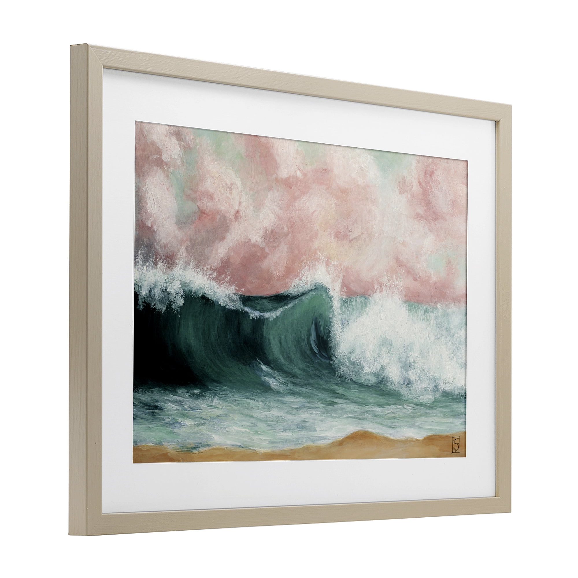 Crashing Seascape Waves Birch Framed Print Under Glass, design by Sara Culpepper