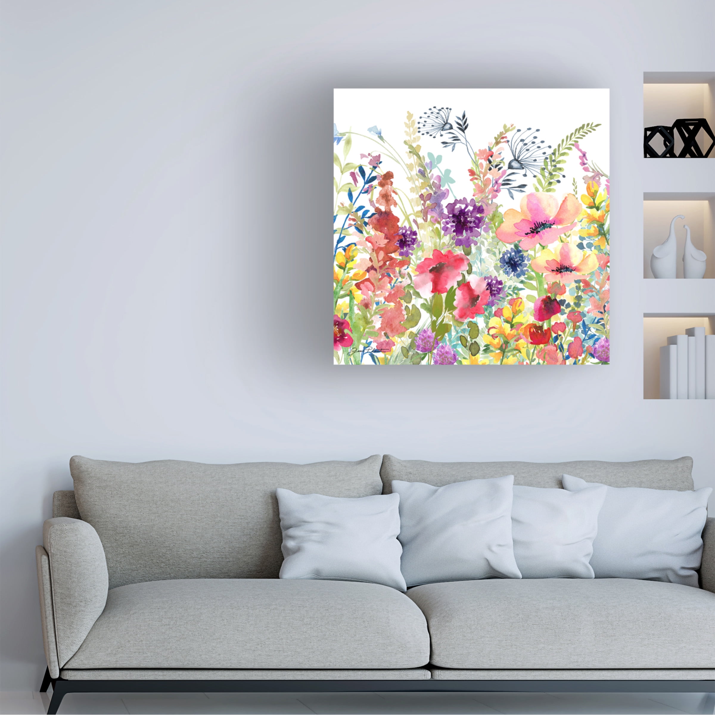 Canvas Wall Art - Jean Plout 'Whimsical Wildflowers B' Wall Art for Living Room, Bedroom, or Office Décor by Trademark Fine Art - 14 x 14 Inches
