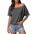 thumbnail image 1 of Trendy Women's Off-Shoulder Solid Color T-Shirt - Casual Everyday Wear, Comfortable for Spring/Summer, 1 of 5