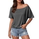 thumbnail image 1 of Camiseta de mujer con hombros descubiertos a la moda - Top informal liso para el día a día - Estilo cómodo para primavera/verano, 1 of 5