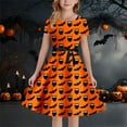 thumbnail image 2 of Gelikeya Halloween Dresses for Girls Size 5-14 Cartoon Bat/Pumpkin/Cat Prints Short Sleeve O Neck Dress, 2 of 5