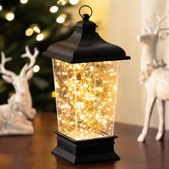 Northlight LED Lighted Tapered Christmas Lantern - 12" - Black - Clear Fairy Lights