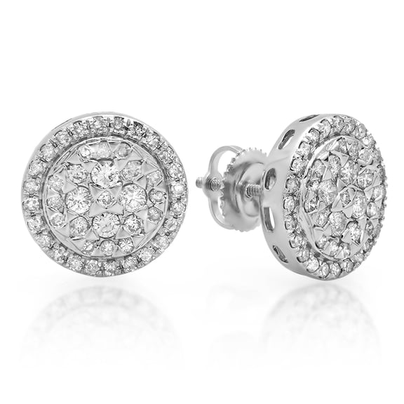 Dazzlingrock Collection 0.90 Carat (ctw) 14K Round White Diamond Ladies Circle Cluster Flower Stud Earrings, White Gold