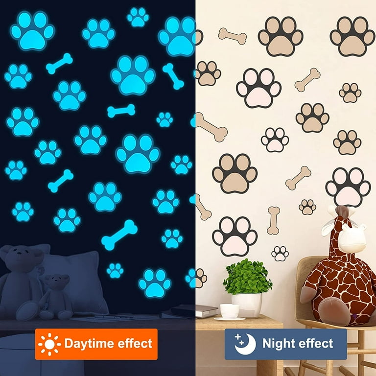 Glow in The Dark Dog Paw Print Wall Decals Vinyl Stickers for Kids Bedroom Walmart