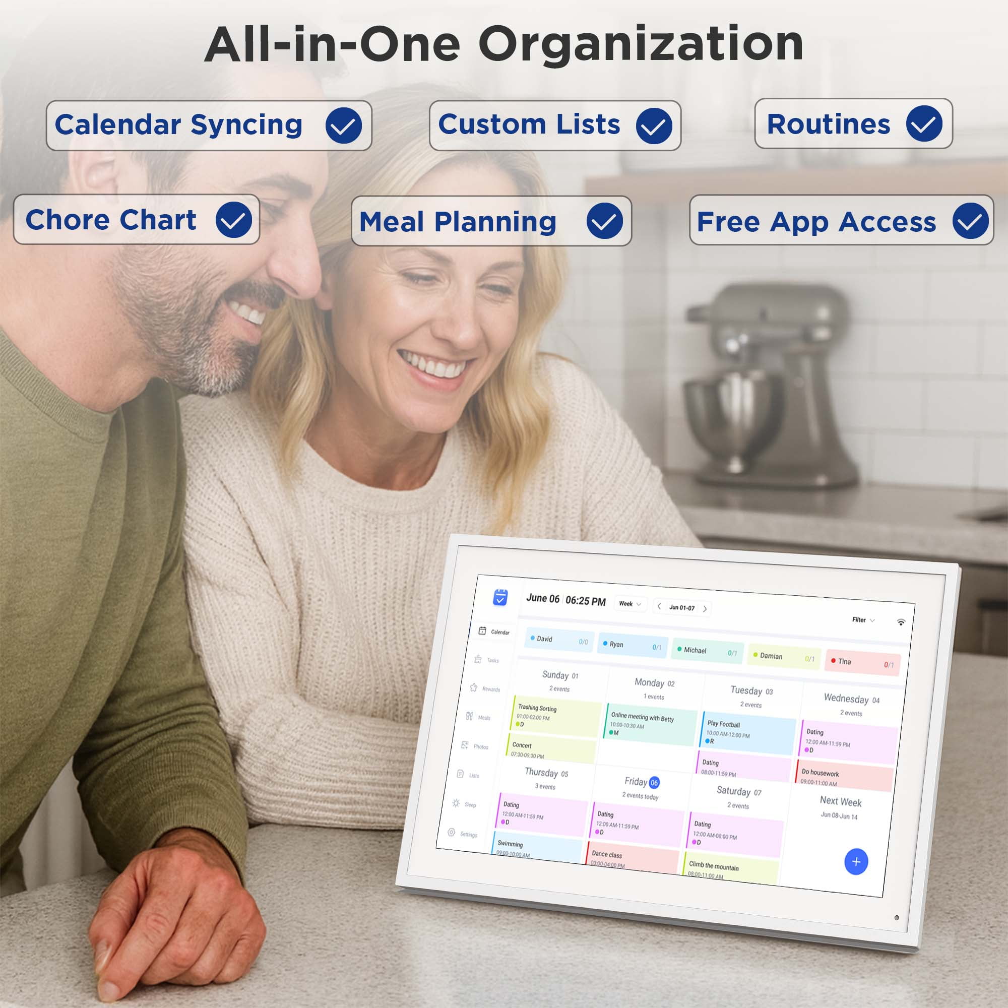Proscan  15.6" All-in-One Smart Family Calendar Frame – Digital Chore Chart, To-Do List Organizer, Meal Planner, Cloud Photo Storage, Full HD Touchscreen