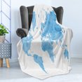 thumbnail image 4 of Map Soft Flannel Fleece Throw Blanket, Blue Watercolor Style World Map Pastel Colored Display of Continents, Cozy Plush for Indoor and Outdoor Use, 60" x 80", Pale Blue White, by Ambesonne, 4 of 5
