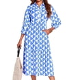 thumbnail image 2 of Womens Color Block Long Sleeve Boho Midi Dress Casual Beach Button Down Shirt Dress, 2 of 6