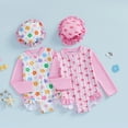 thumbnail image 3 of Wuxian Toddler Swimsuit Rash Guard Swim Long Sleeve Cartoon Print Striped Ruffled Patchwork Zipper Up Round Neck Bodysuit With Cute Hat Pool Beach Travel Swimwaer Holiday,Pink2,12-18 Months, 3 of 4