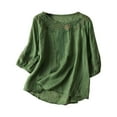 thumbnail image 2 of Green Women's Short Sleeve T-shirt, Women'S Fashionable Casual Solid Color Cotton And Linen Top Shirt Button T Shirt,Women's Short sleeve T-shirt L, 2 of 7
