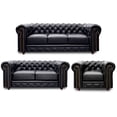 thumbnail image 1 of Sala de Piel Genuina Clásico 3-2-1, Sofá, Love Seat y Sillón,  6 plazas, Modelo Chesterfield P/V, Color Negro, Elegante, cómodo y Clásico, Hecho en Mexico. Medidas:  220 cm, 185 cm, 110 cm., 1 of 10
