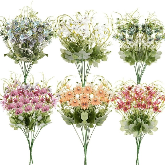 12 Bundles Wildflowers Artificial Flowers Outdoor Fake Daisy UV Resistant Silk Wild Flower Bouquets Faux Plants Plastic Greenery for Decoration Floral Arrangements Home Décor (Mix)