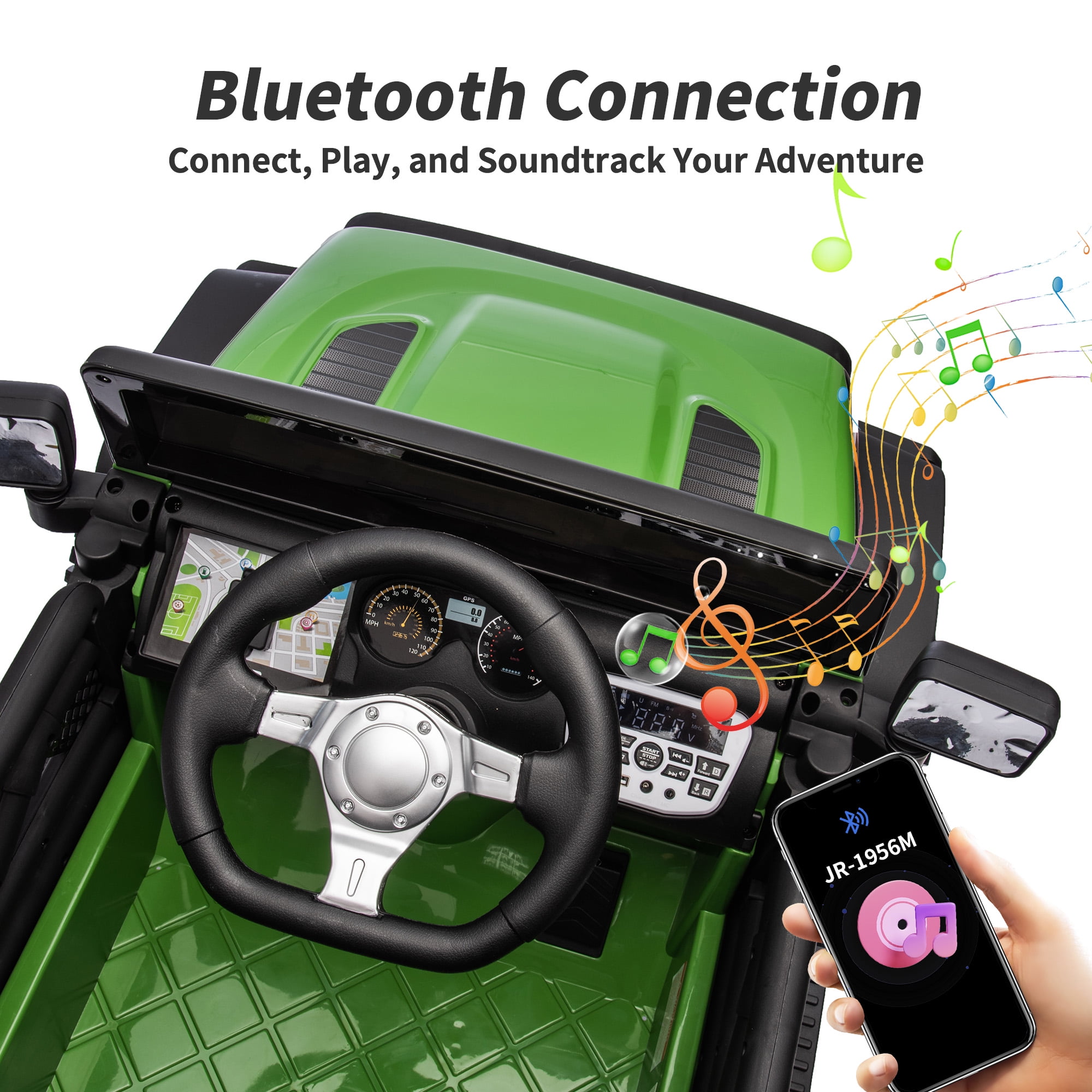 Hikiddo Kids Ride on Truck Car, 12V Ride on Toy Electric Cars for Kids w/ Remote, Bluetooth - Army Green