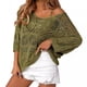 thumbnail image 1 of mfyjkho Tops De Gimnasio Para Mujer, Suéter De Crochet Ahuecado De Color Liso Para Mujer, Con Mangas De Un Cuarto Y Hombros Descubiertos Y Parte Superior Con Hombros Inclinados. M, 1 of 6