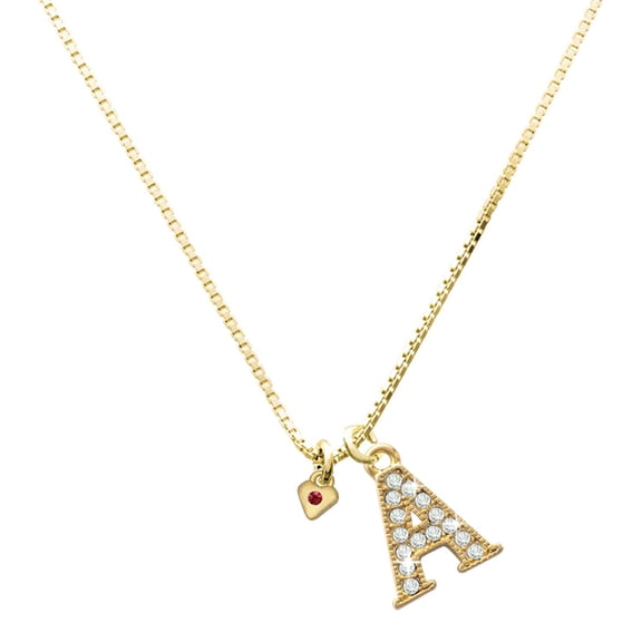 Delight Jewelry Gold-tone Mini January - Maroon Crystal Heart - Large Goldtone Crystal Initial - A - Charm Necklace, 17.5" 2"