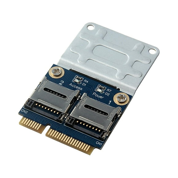 Tarjeta adaptadora,Portátil Dual Micro-SD SDHC SDXC TF a Mini PCIe,Lector MPCIe A 2 Mini-Sdcards,Tarjeta lectora de adaptador Mini Pci-E para ordenador portátil HDD,Lector PCIe MPCIe a 2