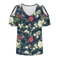 thumbnail image 5 of Olyvenn Women's Short Sleeve T-Shirts Summer Tops Cold Shoulder Blouse Crew Neck Loose Fit Basic Tee Casual Tops Shirts Navy XL, 5 of 6