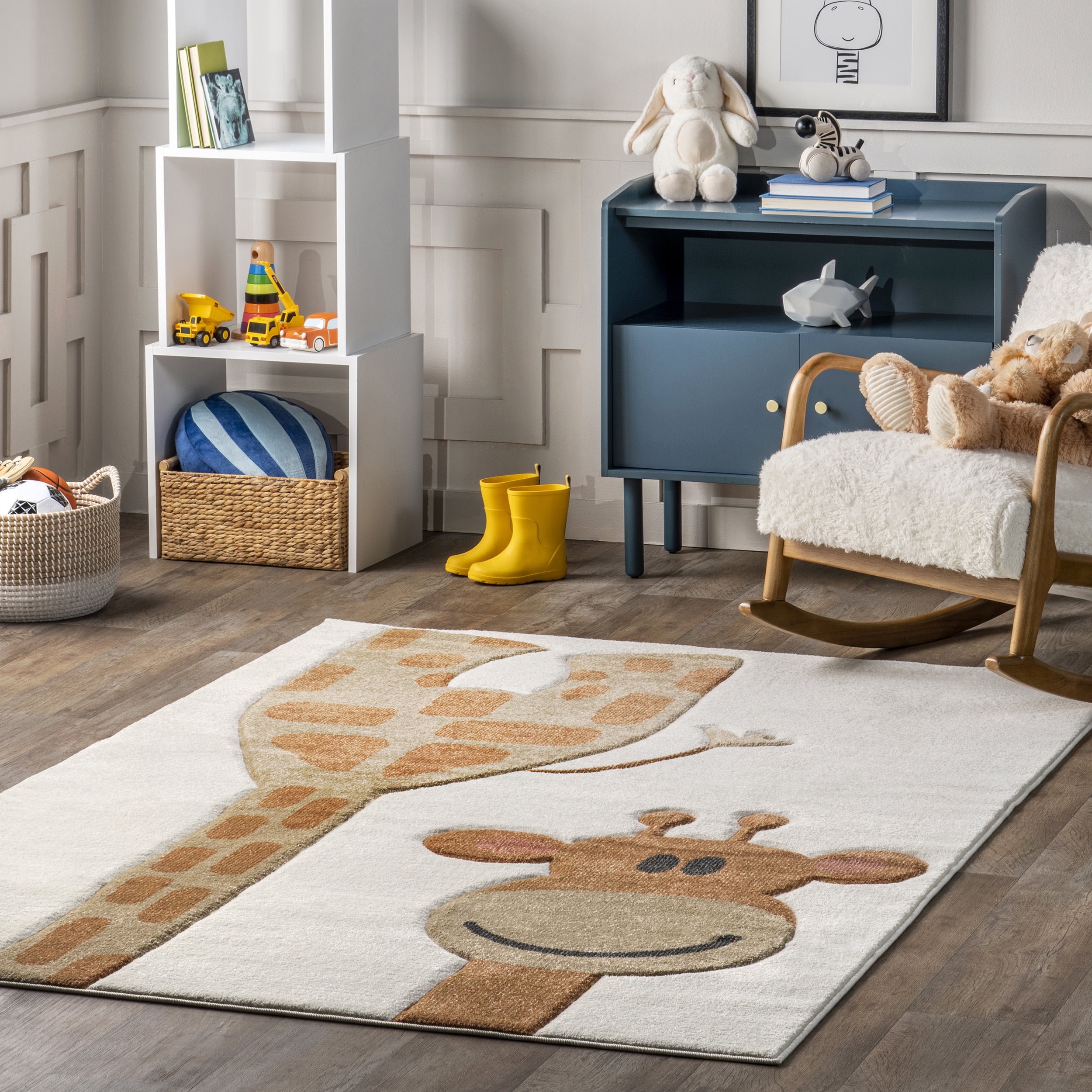 Ivory Rectangular 4' x 6' Kids Synthetic Area Rug
