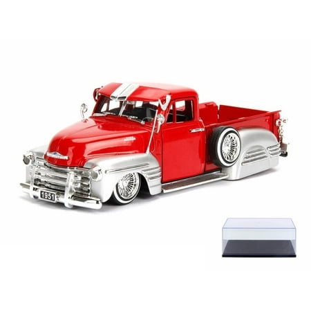- Diecast Car & Display Case Package - 1951 Chevy Pick-Up, Red w/ Silver - JADA 97229WA1 - 1/24 Scale Diecast Model Toy Car w/Display Case