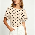 thumbnail image 5 of SSZMDLB Women Polka Dot T-Shirts Short Sleeve Round Neck Ruched Casual Slim Fit Summer Tops Fashion Tee Shirt Travel Outfits Workout Clothes, Khaki XL, 5 of 8