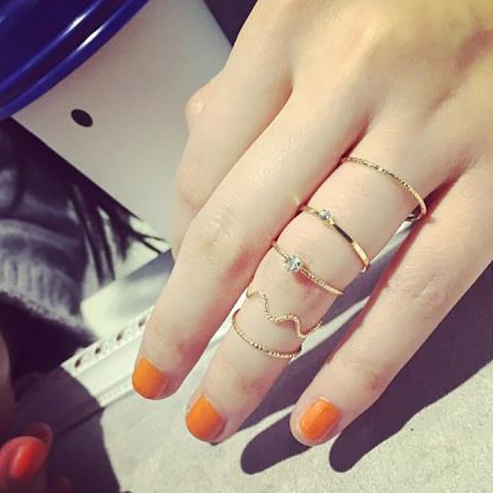 5Pcs/Set Fashion Women Gold Silver Above Knuckle Finger Band Midi Rings Jewelry 5Pcs/Set Fashion Women Gold Silver Above Knuckle Finger Band Midi Rings Jewelry