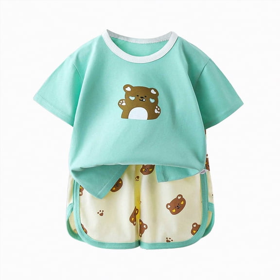 Leey-World Toddler Girls Summer Outfit Cotton Top and Shorts Clothing Set 2Pcs Summer Playwear Beach Outfits|Blue,18-24 Months
